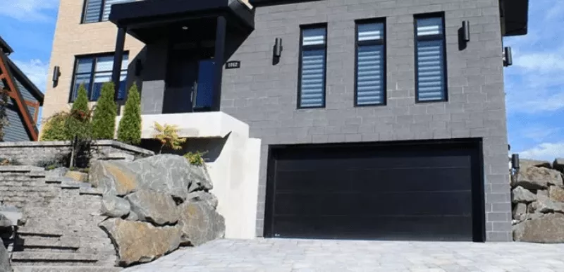 House with black garage door