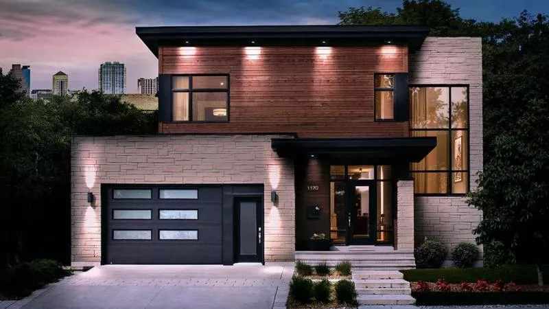 Maison moderne avec porte de garage